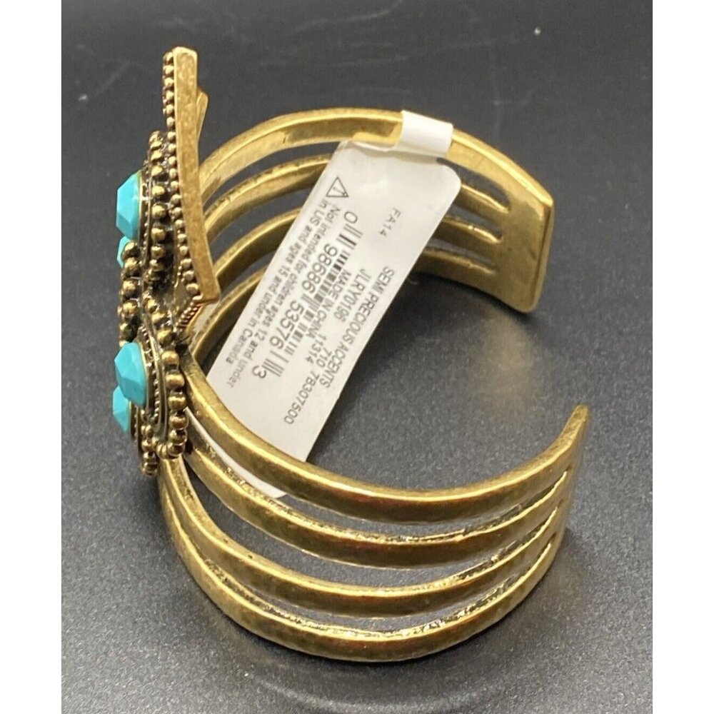 Signed Lucky Brand Bracelet Turquoise Elements Large Cuff Gold Tone NWT Western - Picture 8 of 12